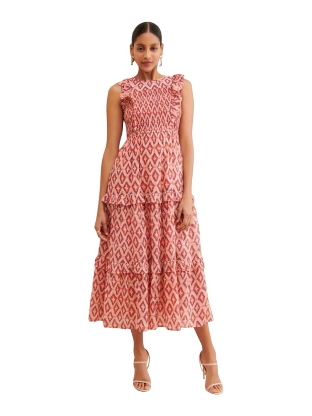 Banjanan Iris Tiered Geometric Block Cottage coreMidi dress